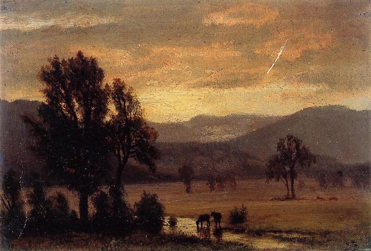 Albert Bierstadt Oil Painting Landscape with Cattle